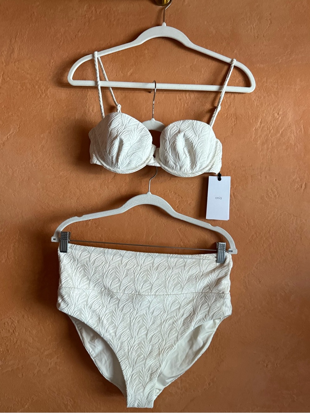 Onia Dalia Emelia Lurex Palm Bikini Set White Gold NWT M/L